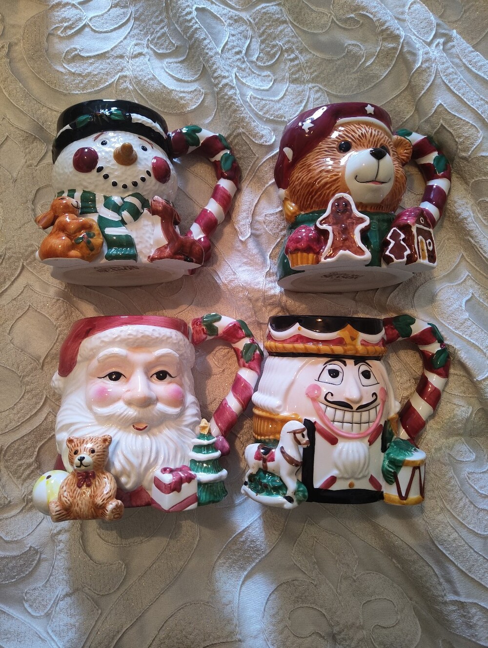 Set of 4 Christmas Character Mugs Santa Snowman Bear Nutcracker Gifts with boxes